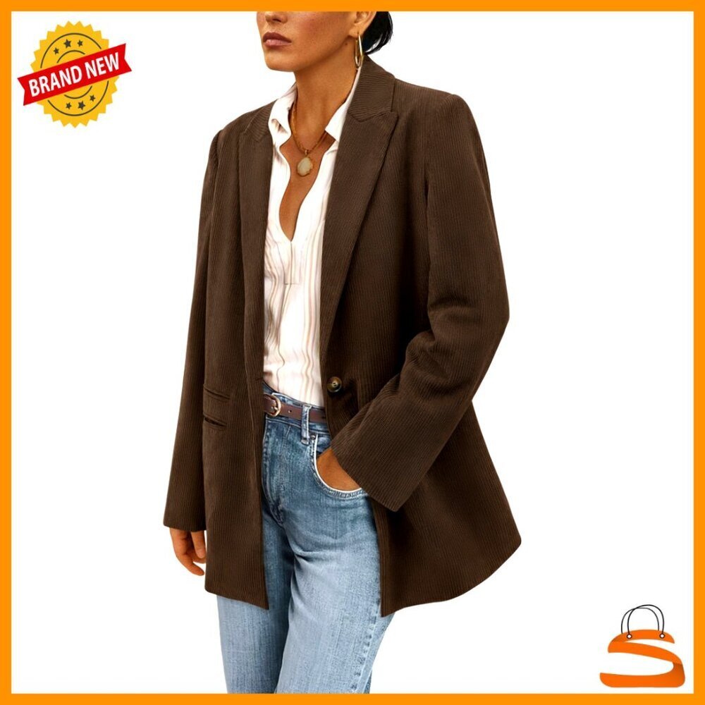Corduroy Blazer Ribbed Texture Lapel Long Sleeve Work Professional Dressy Casual
